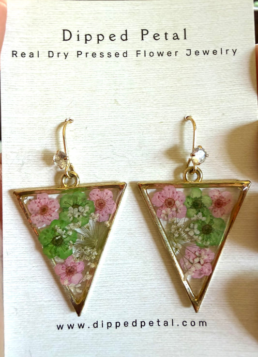 Light Pink and Green Plum Blossom Flowers with Queen Anne’s Lace Earrings