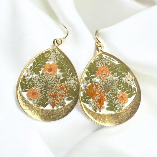 Dry Pressed Fern, Orange Plum Blossoms, with Queen Anne’s Lace