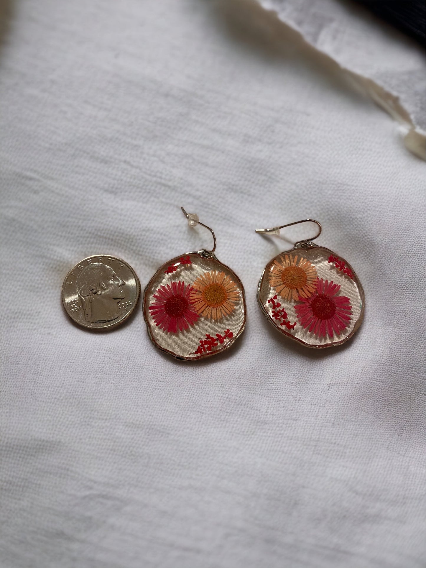 Red and Orange Needle Chrysanthemum Earrings