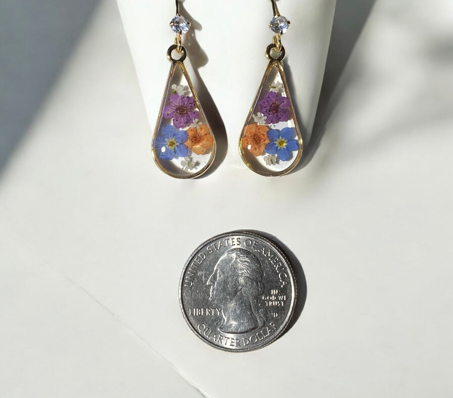 Orange and Purple Plum Blossoms with Blue Forget-Me-Nots and pieces of Queen Anne’s Lace