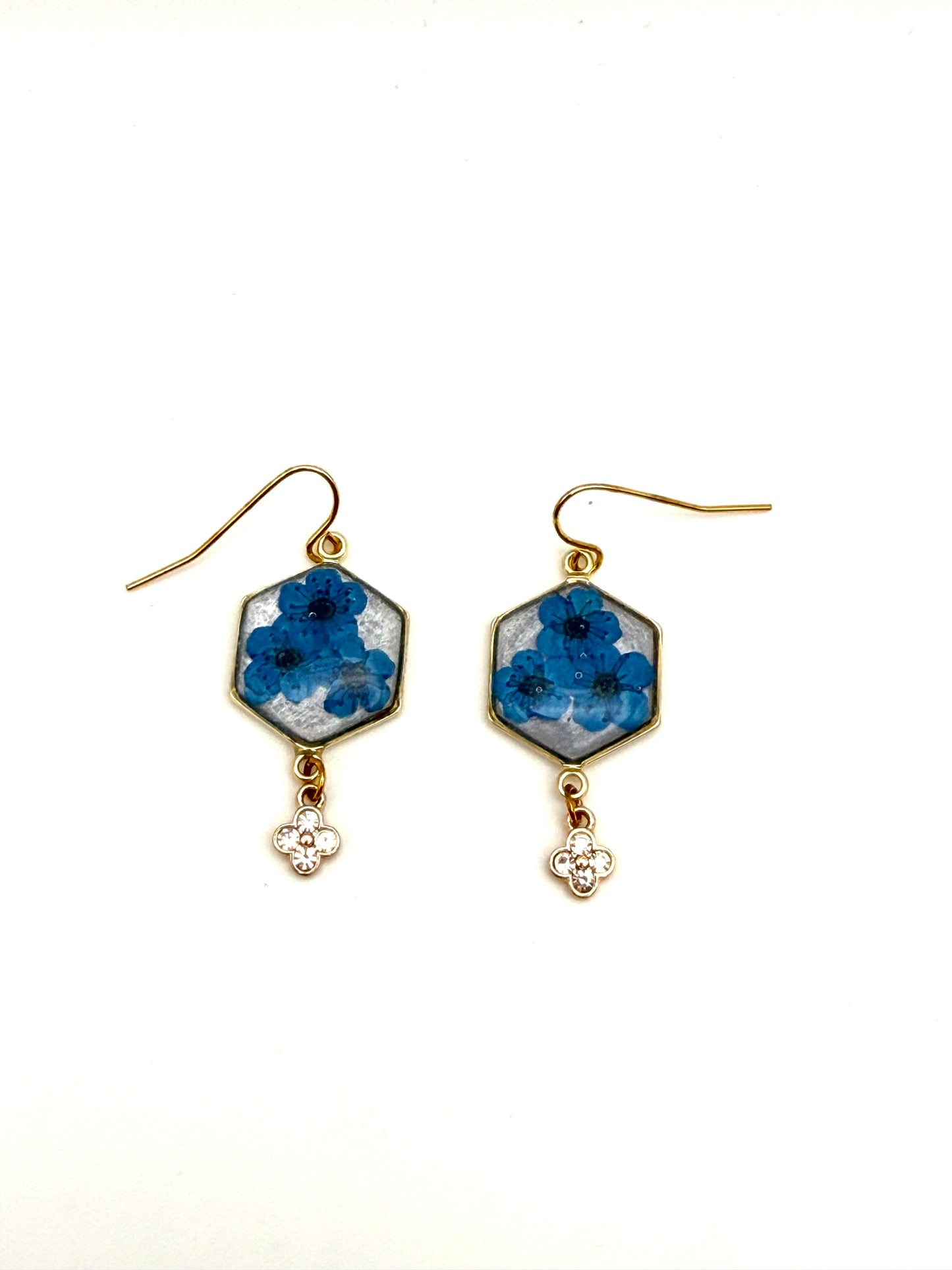 Opal Colored Mica Powder with Blue Plum Blossoms and a Dangling Rhinestone Charm