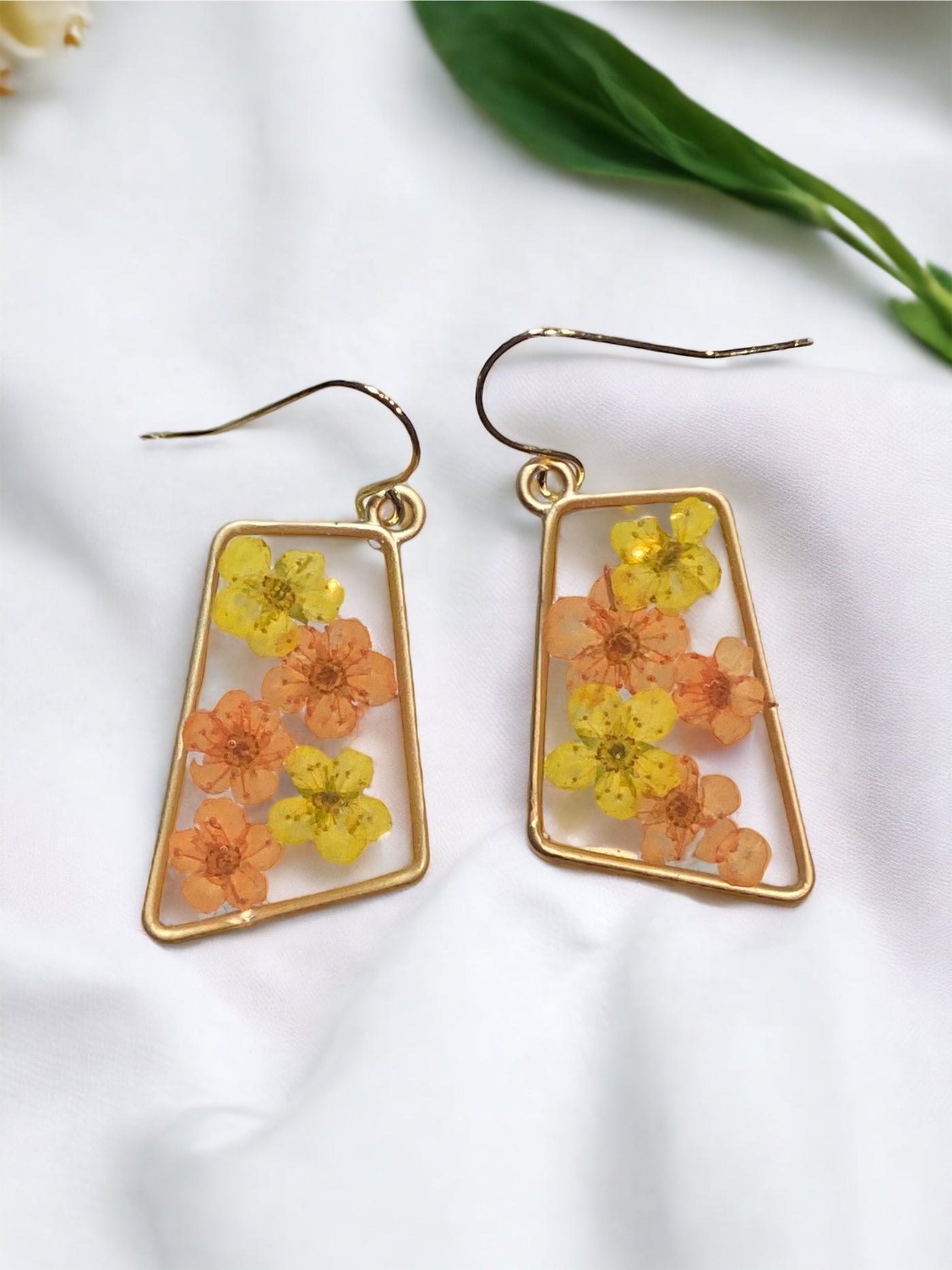 Orange and Yellow Plum Blossom Flower Earrings