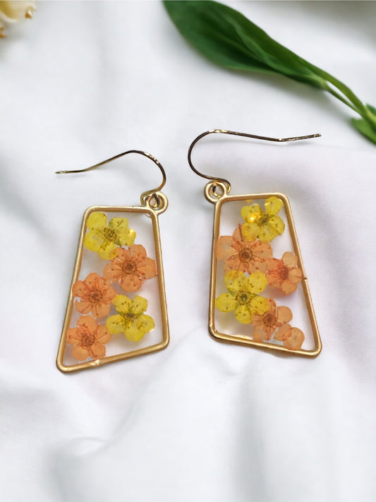 Orange and Yellow Plum Blossom Flower Earrings