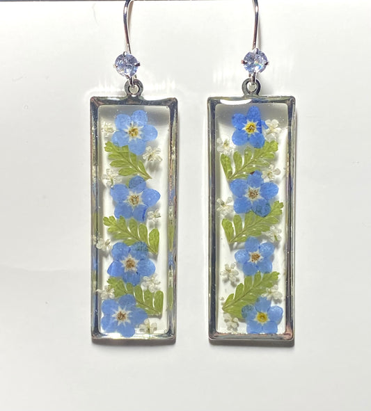Blue Forget-Me-Nots and Dry Pressed Fern with pieces of Queen Anne’s Lace