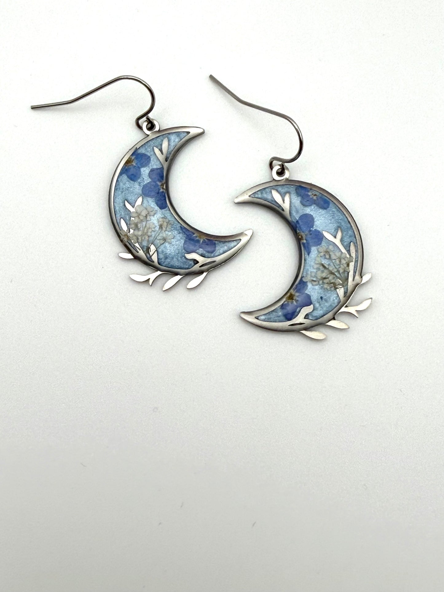 Ice Blue Crescent Moons with Forget-Me-Nots and Queen Anne’s Lace