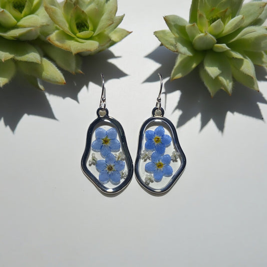 Blue Forget-Me-Not Flowers with Queen Anne’s Lace Earrings