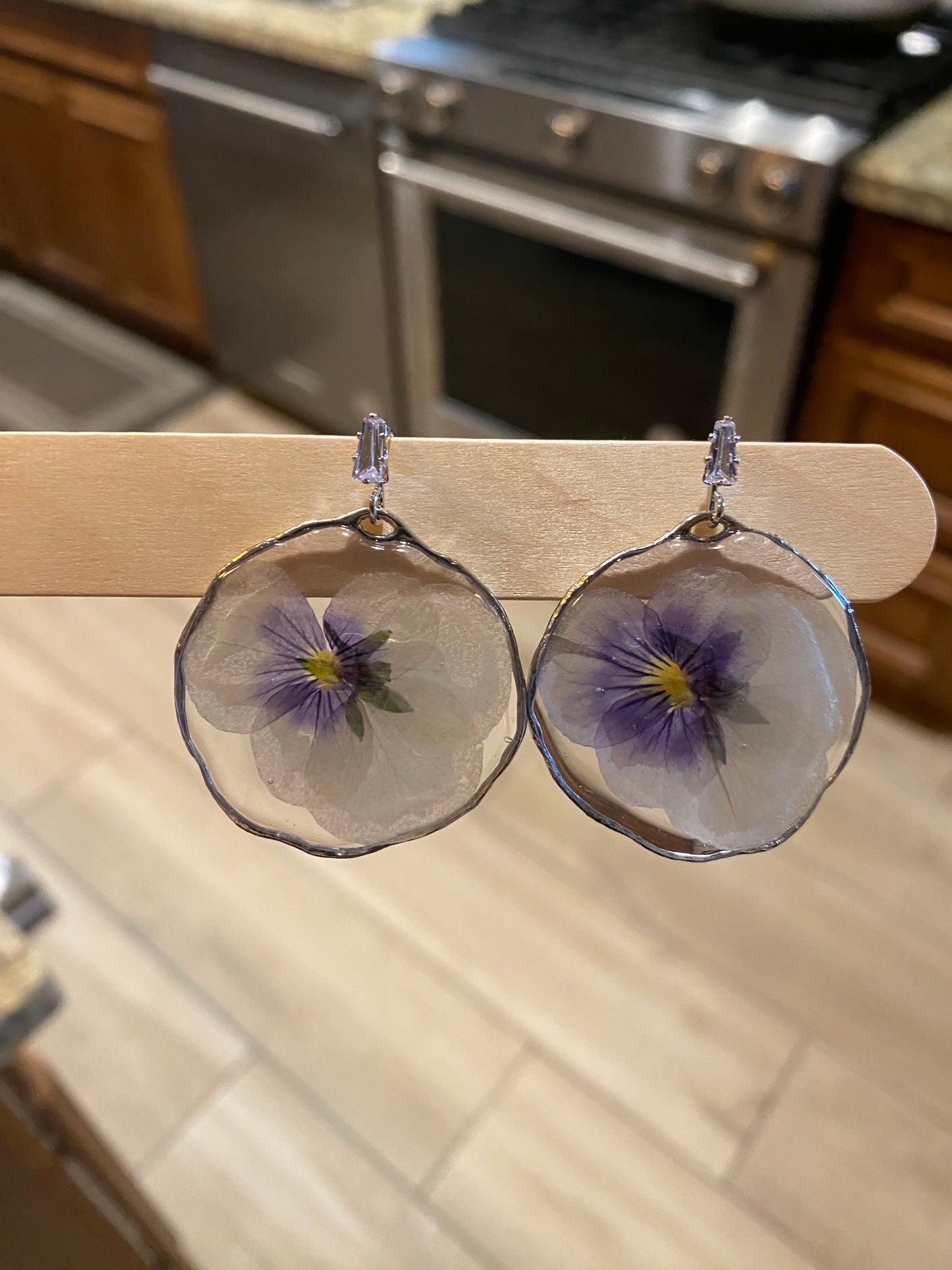 White and Purple Pansy Earrings
