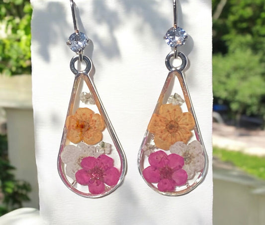 Orange, White and Pink Plum Blossoms with pieces of Queen Anne’s Lace