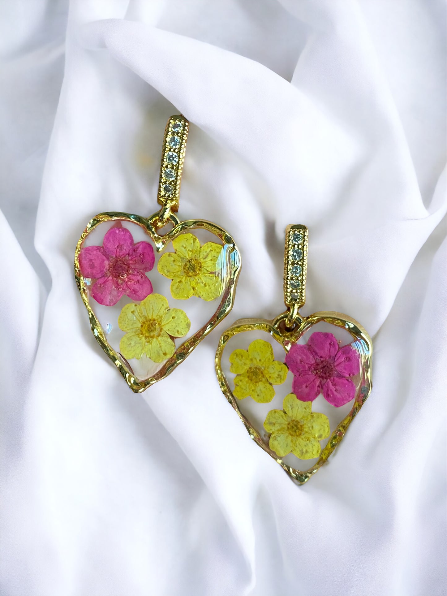 Hot Pink and Yellow Plum Blossom Flower Earrings