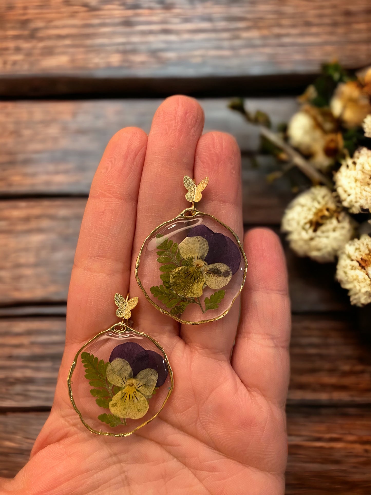 Purple and Yellow Pansy Earrings
