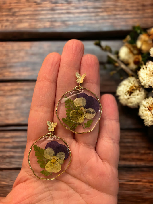 Purple and Yellow Pansy Earrings