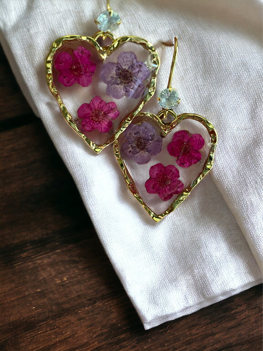 Pink and Purple Plum Blossom Flower Earrings
