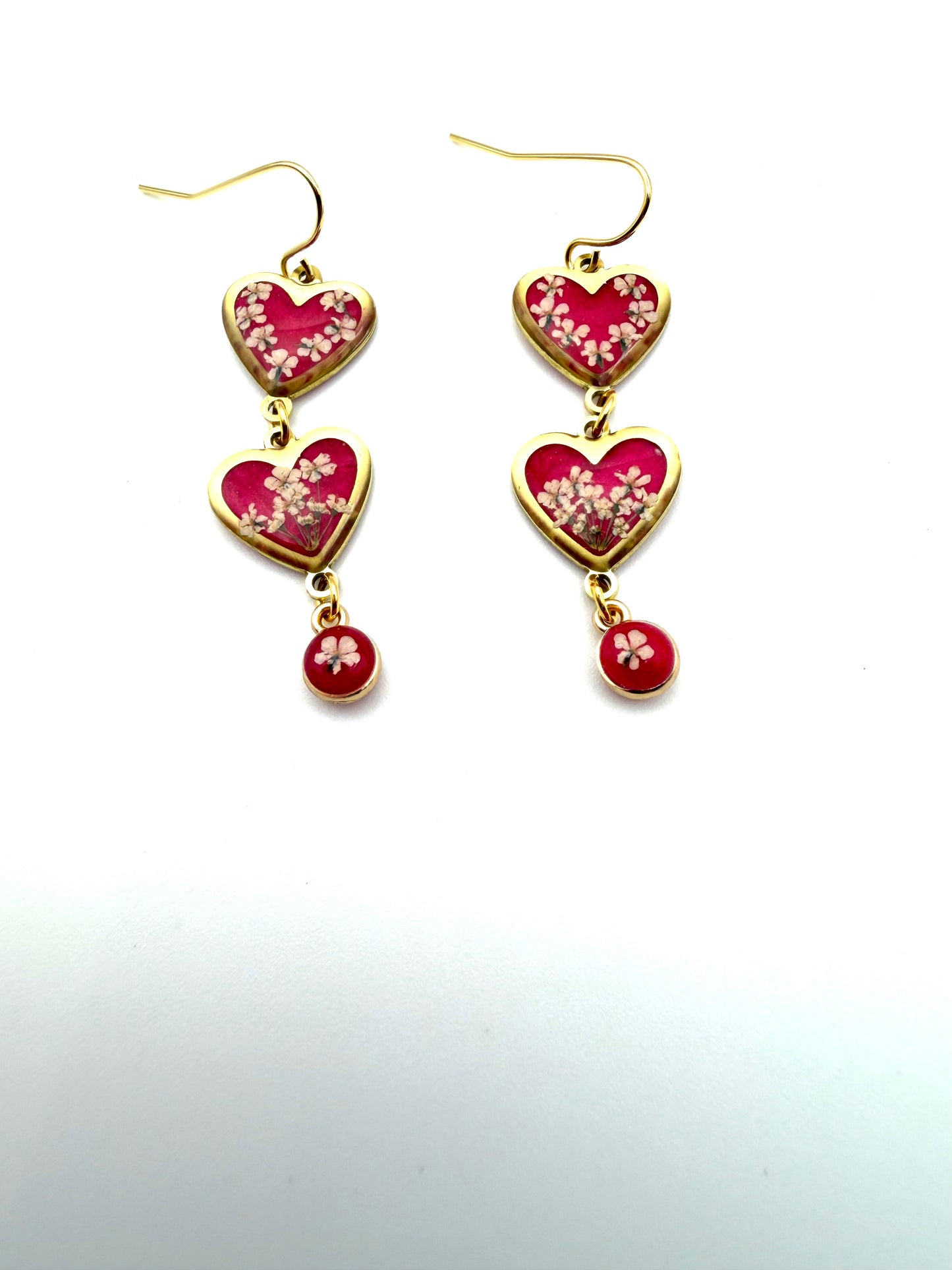 Red/Hot Pink colored Heart Earrings