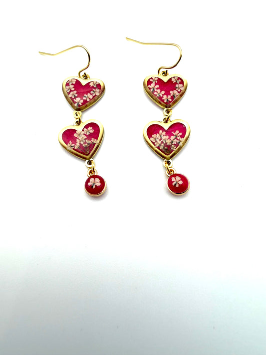 Red/Hot Pink colored Heart Earrings