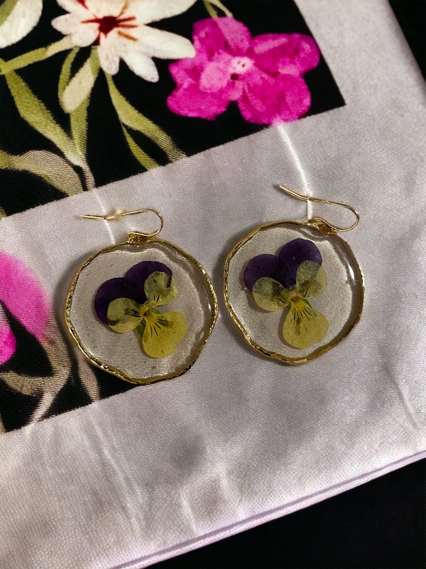 Yellow and Purple Pansy Earrings
