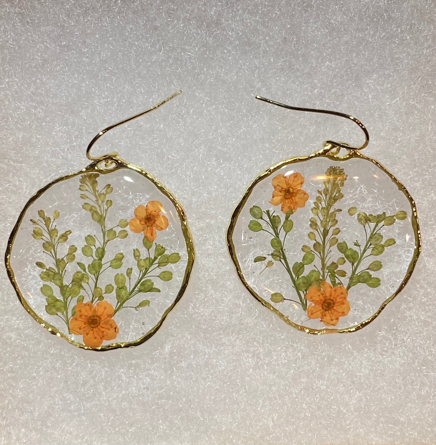 Orange Plum Blossom Flowers with Persian Garden Cress Earrings