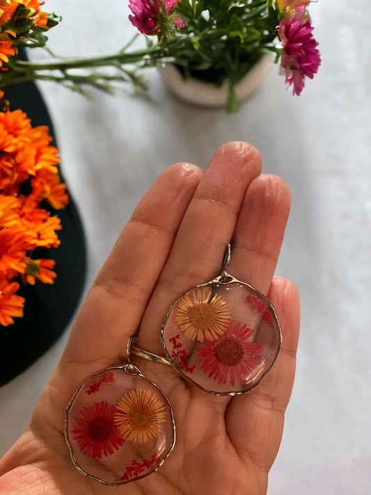 Red and Orange Needle Chrysanthemum Earrings