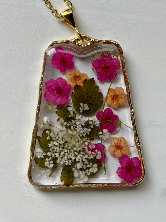 Hot Pink and Orange Plum Blossom Flower Necklace