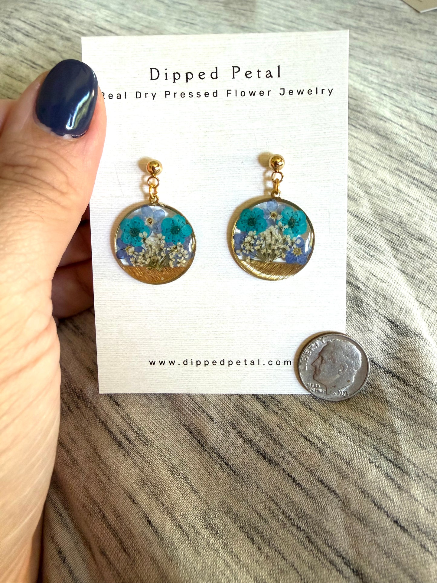 Teal Blue Plum Blossoms with Forget-Me-Nots and Queen Anne’s Lace