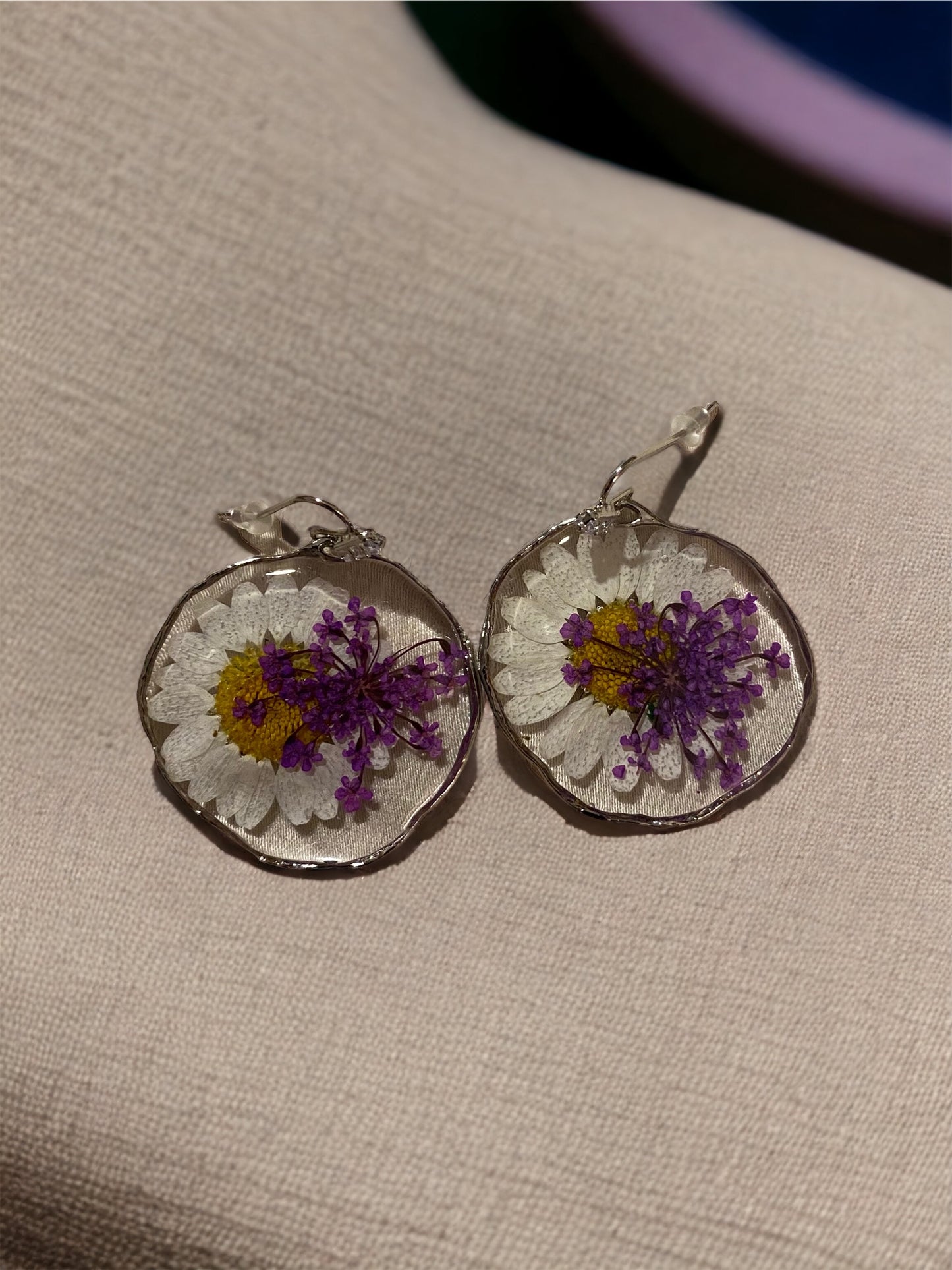 Daisy and Purple Queen Anne’s Lace Earrings
