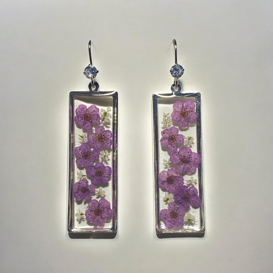 Plum Blossom Flower with pieces of Queen Anne’s Lace Earrings