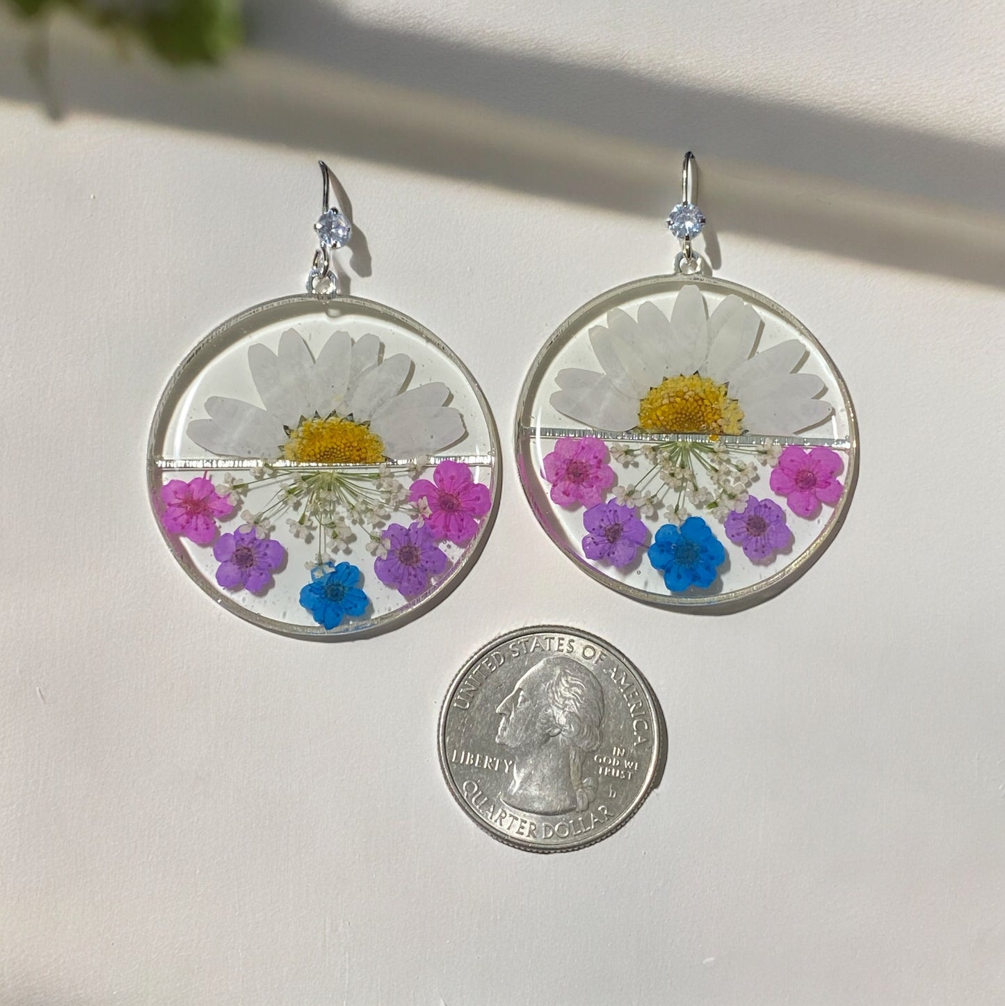 Daisies with Queen Anne’s Lace and Plum Blossom Earrings