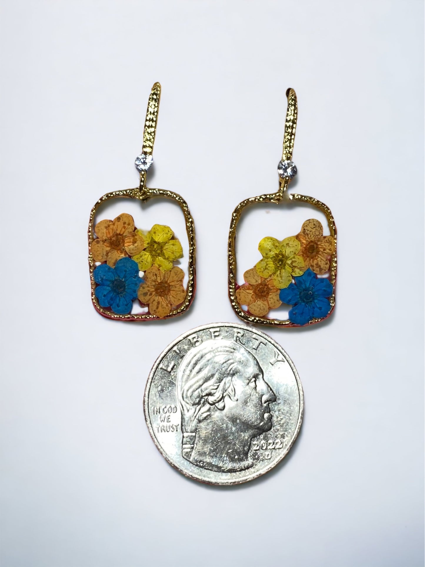Orange, Yellow and Blue Plum Blossom Flower Earrings