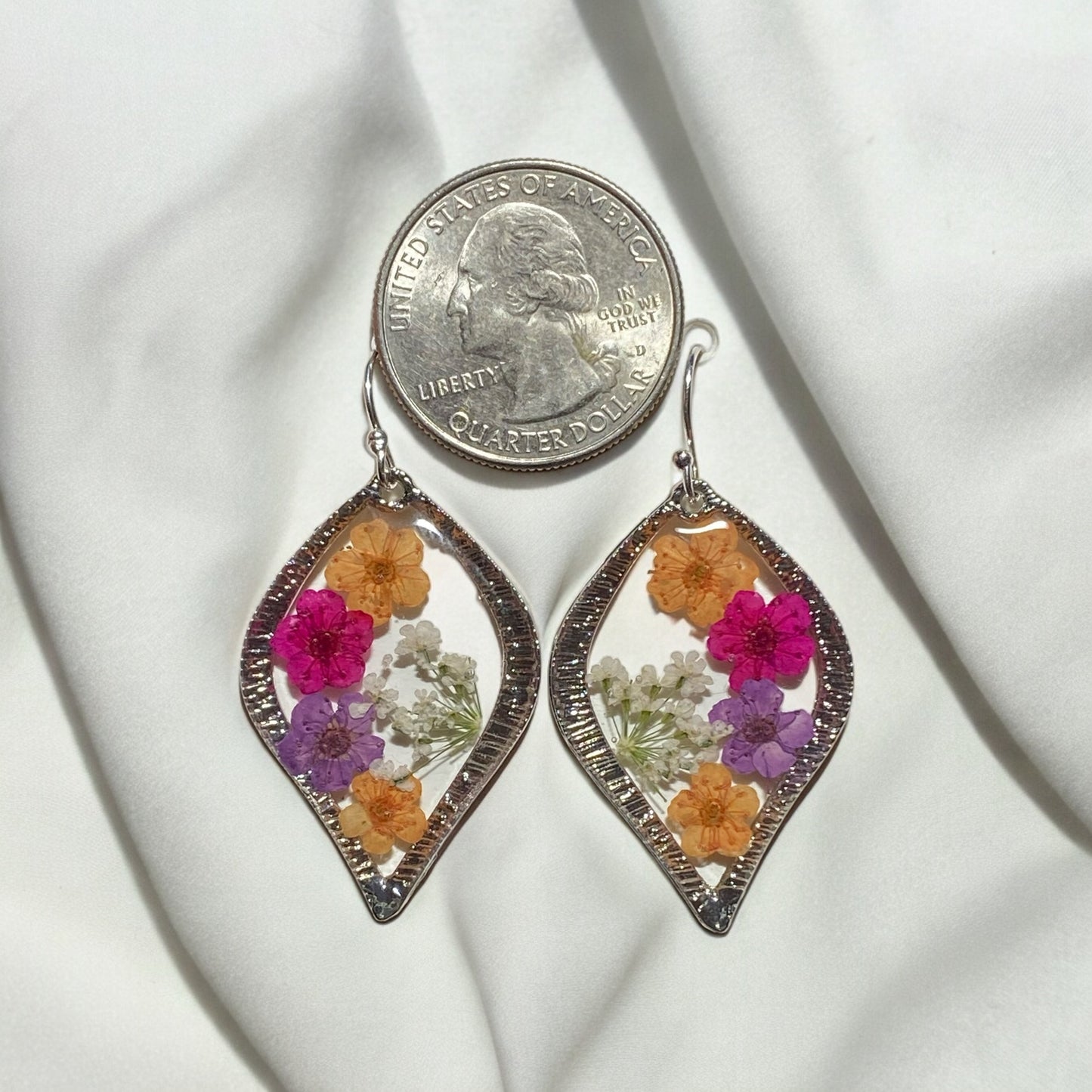 Orange, Hot Pink, and Purple Plum Blossom Flower Earrings