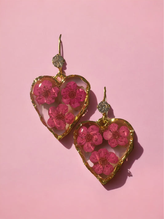 Hot Pink Plum Blossom Flower Earrings