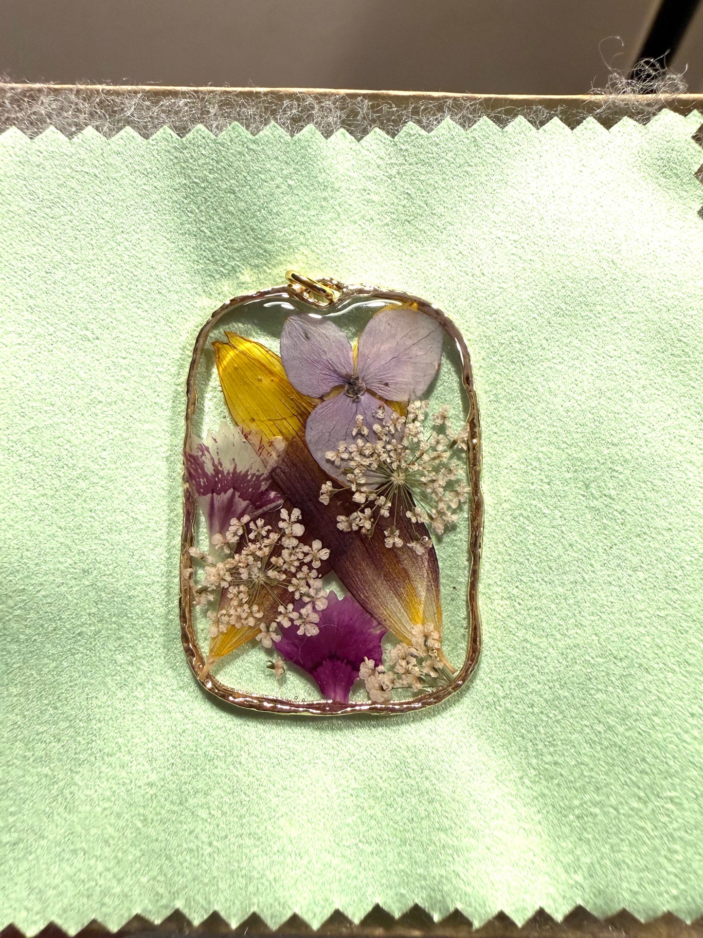 Sunflower Petal, Purple Hydrangea, Pieces of Dianthus and Queen Anne’s Lace