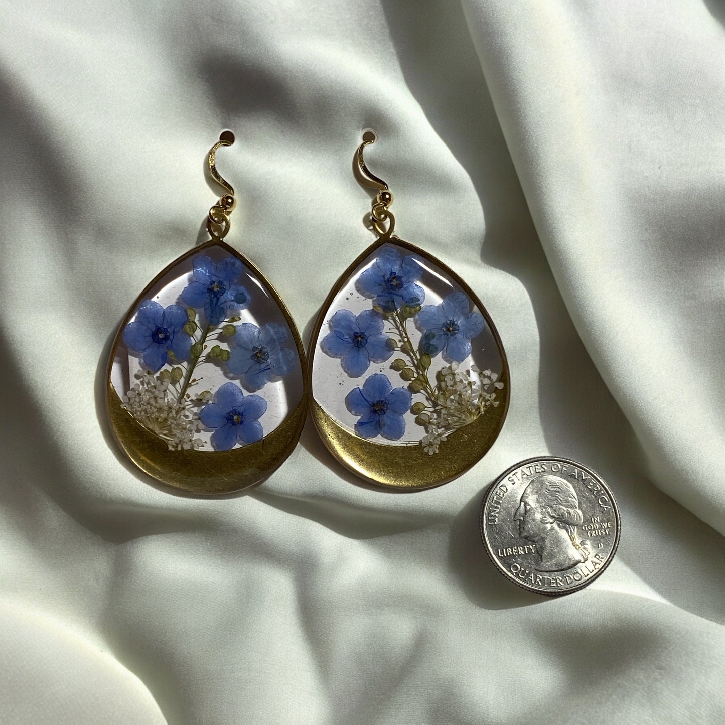 Blue Forget-Me-Not’s, Pepperweed, and Queen Anne’s Lace Earrings.