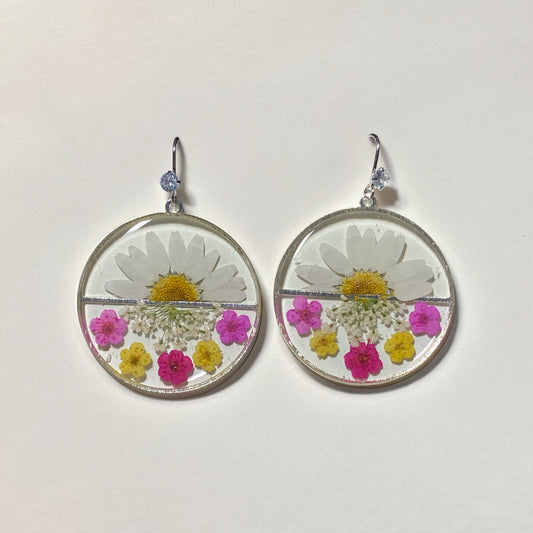 Daisies with Queen Anne’s Lace and Plum Blossom Earrings