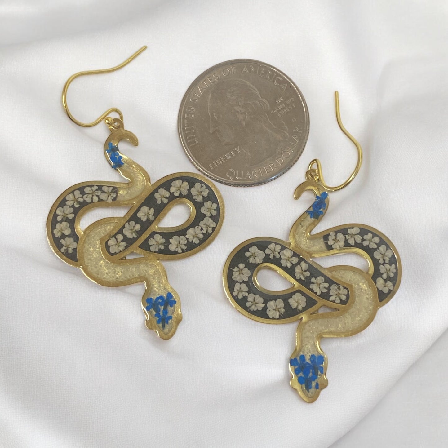 Snake Bezel Earrings with Queen Anne’s Lace