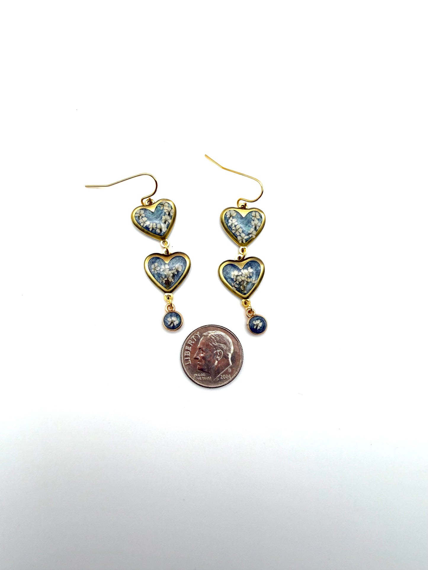 Blue/Grey/Green colored Heart Earrings