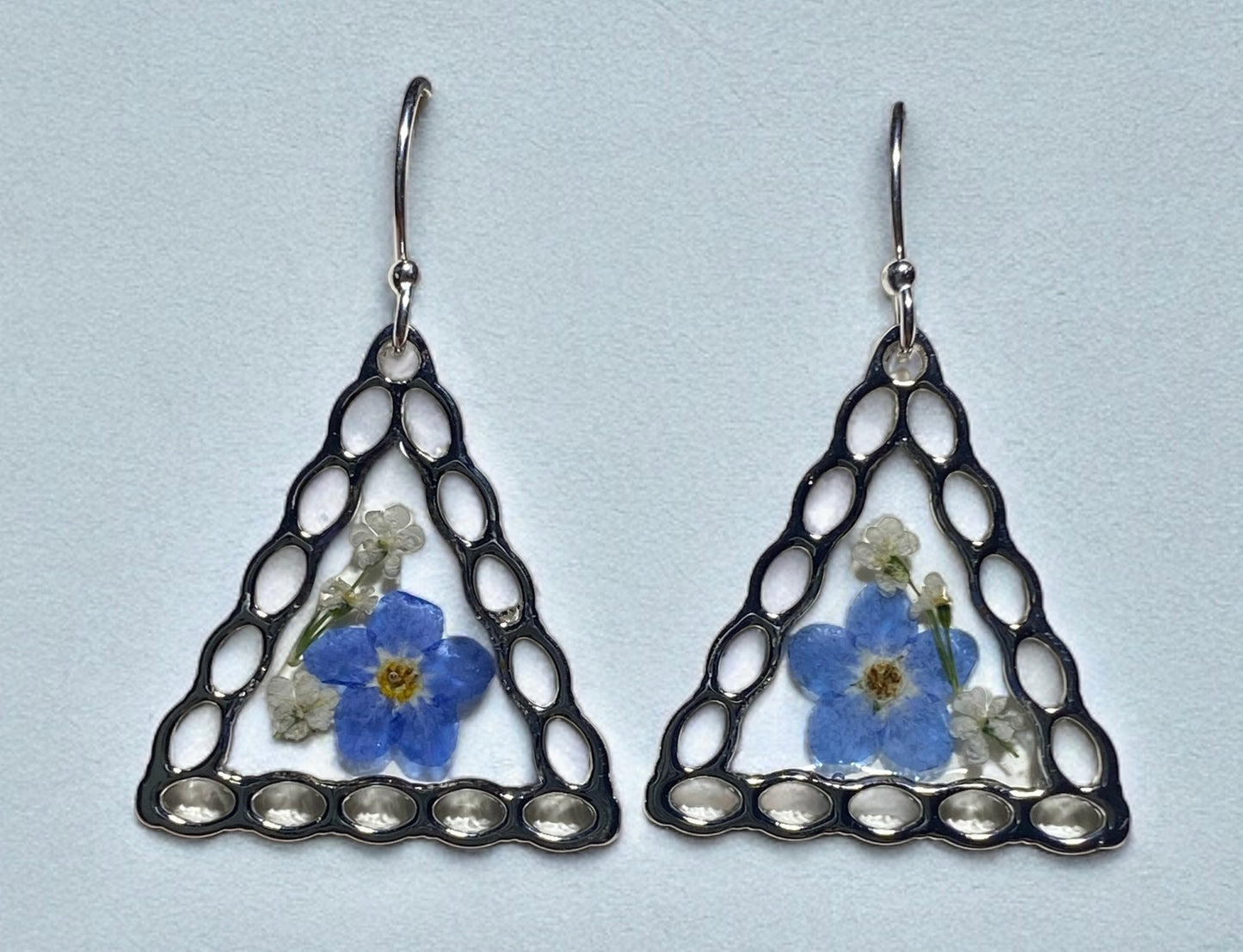 Blue Forget-Me-Not Flowers with Queen Anne’s Lace Earrings