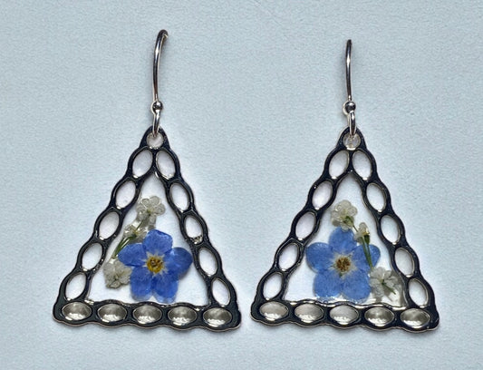 Blue Forget-Me-Not Flowers with Queen Anne’s Lace Earrings
