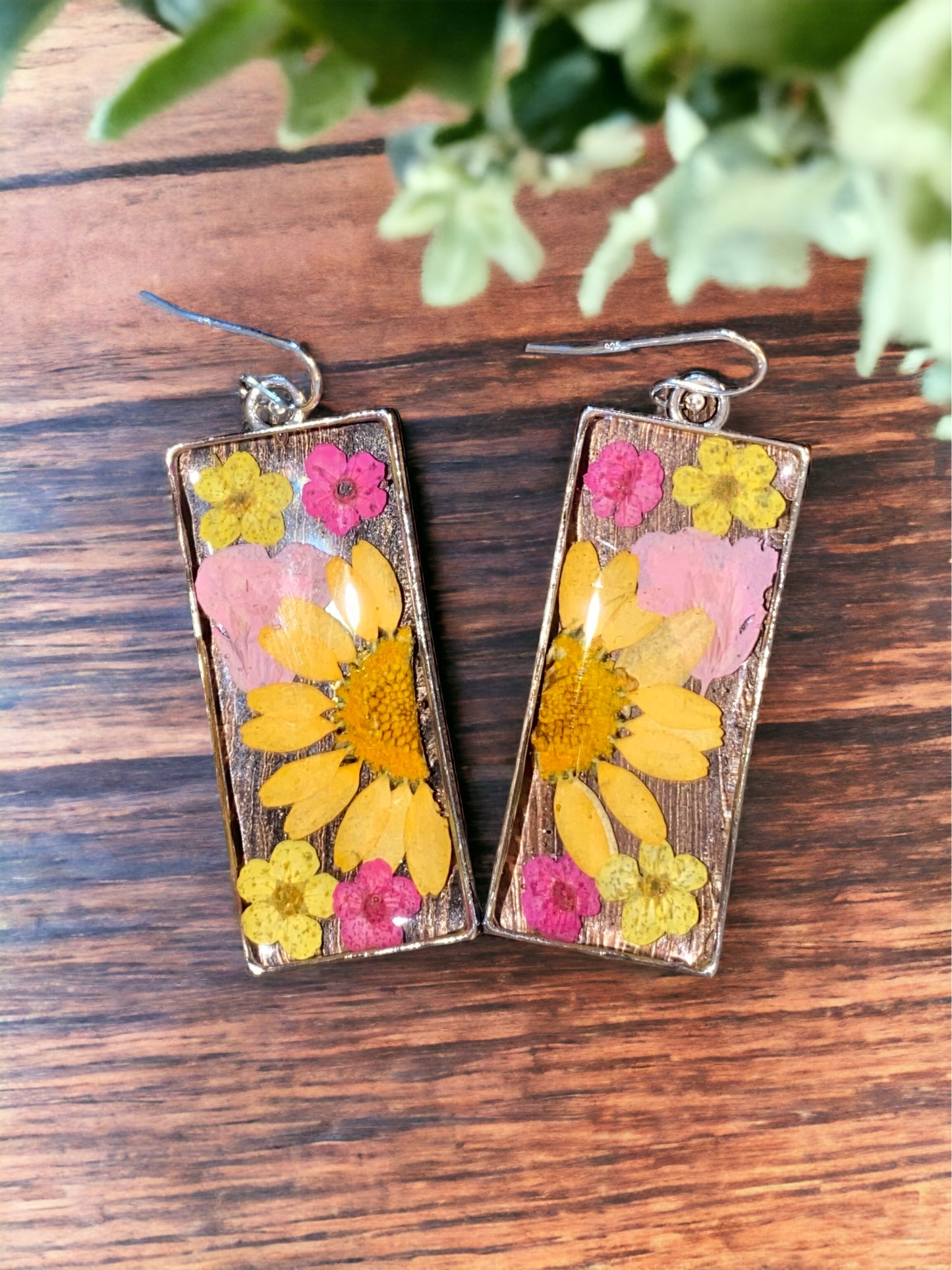 Orange Daisy with Pink Rapeseed, and Yellow and Pink Plum Blossom Earrings