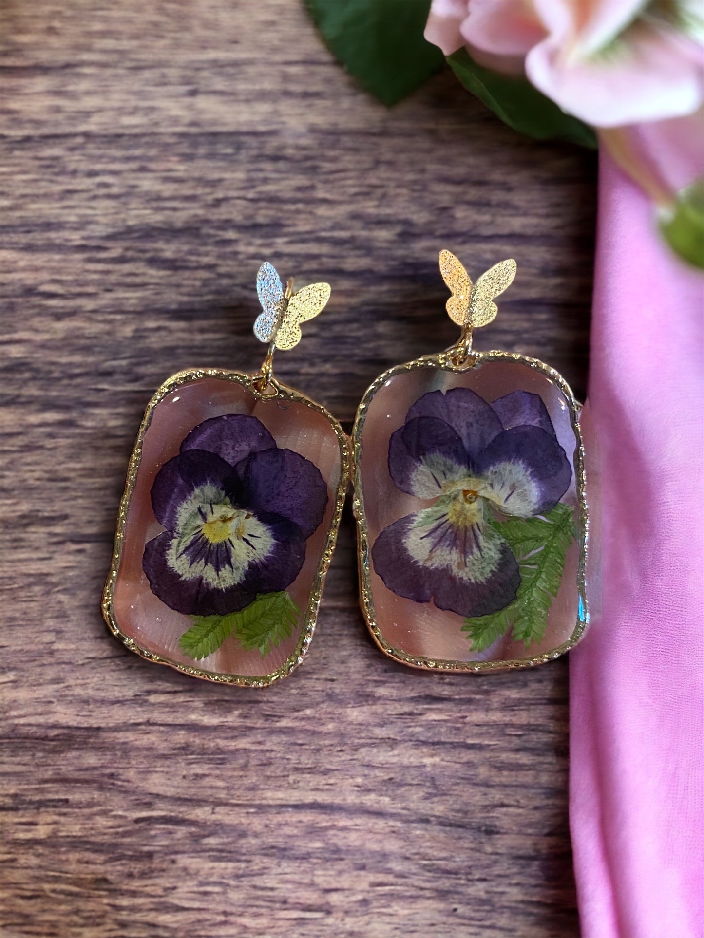 Purple Pansy Earrings