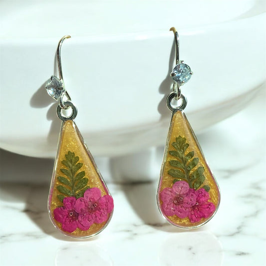 Gold Colored Mica Powder with  Pink Plum Blossoms, and Fern
