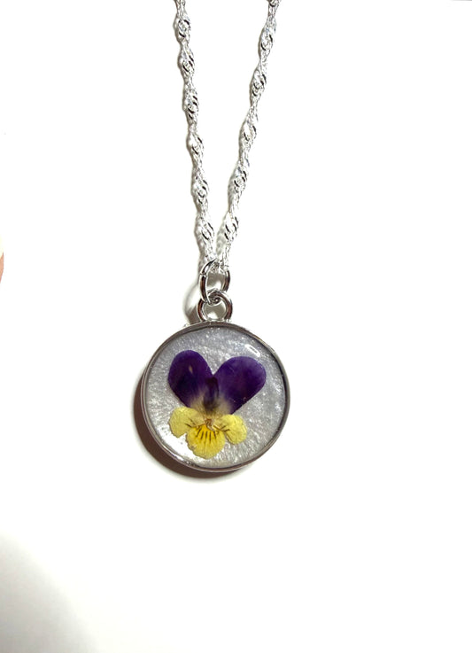Opal Colored Mica Powder with a Mini Yellow and Purple Pansy
