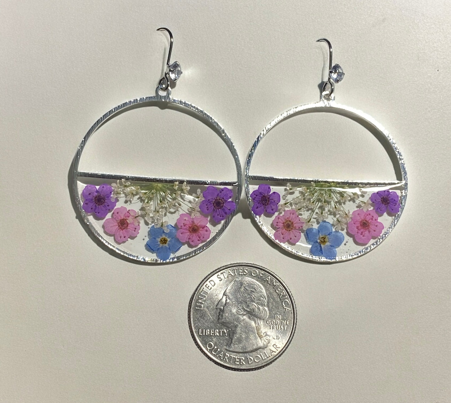 Plum Blossoms, Blue Forget-Me-Nots and Queen Anne’s Lace Earrings