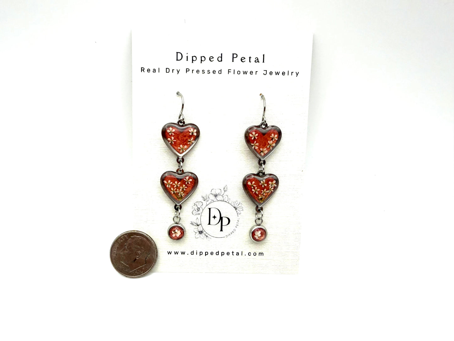Heart Shaped Stainless Steel Dangle Earrings - Coral Pink