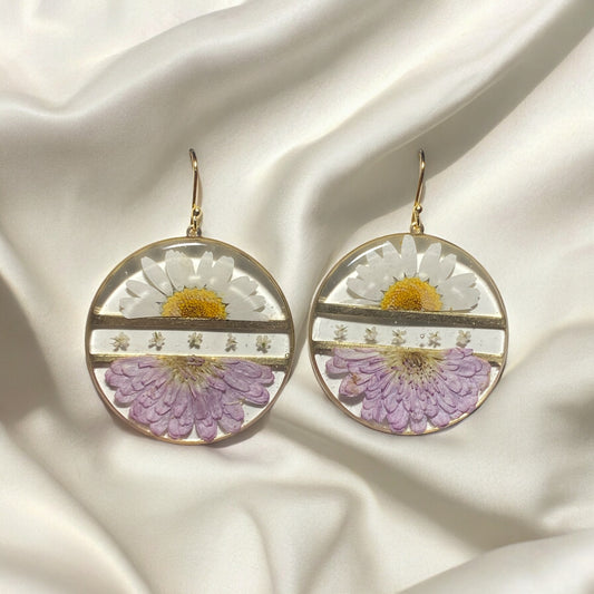 Daisy, and Chrysanthemum Flowers with Queen Anne’s Lace Earrings