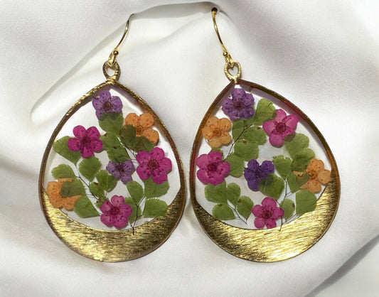 Dry Pressed Leaves with Orange, Purple and Pink Plum Blossoms