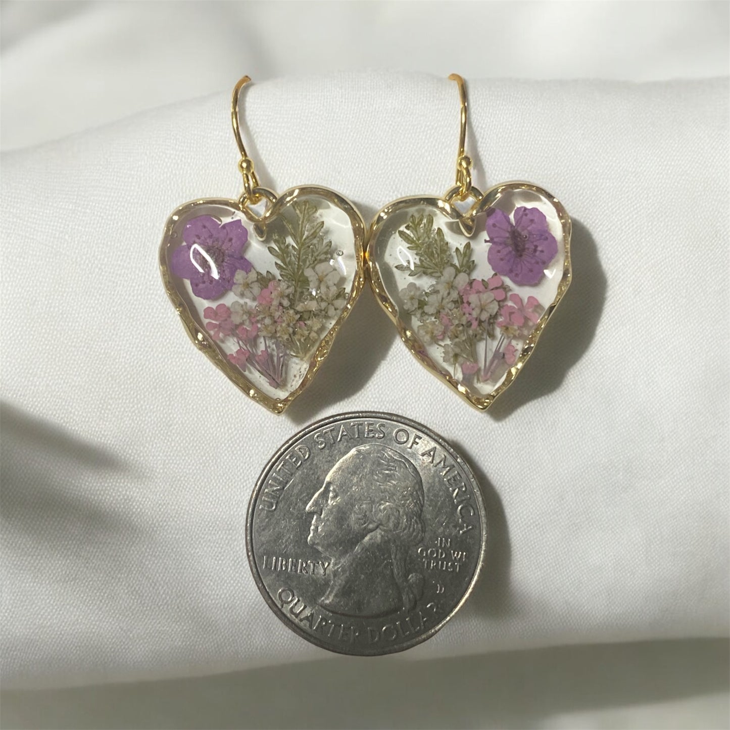 Purple Plum Blossoms with Dry pressed Fern and pieces of Pink and White Queen Anne’s Lace
