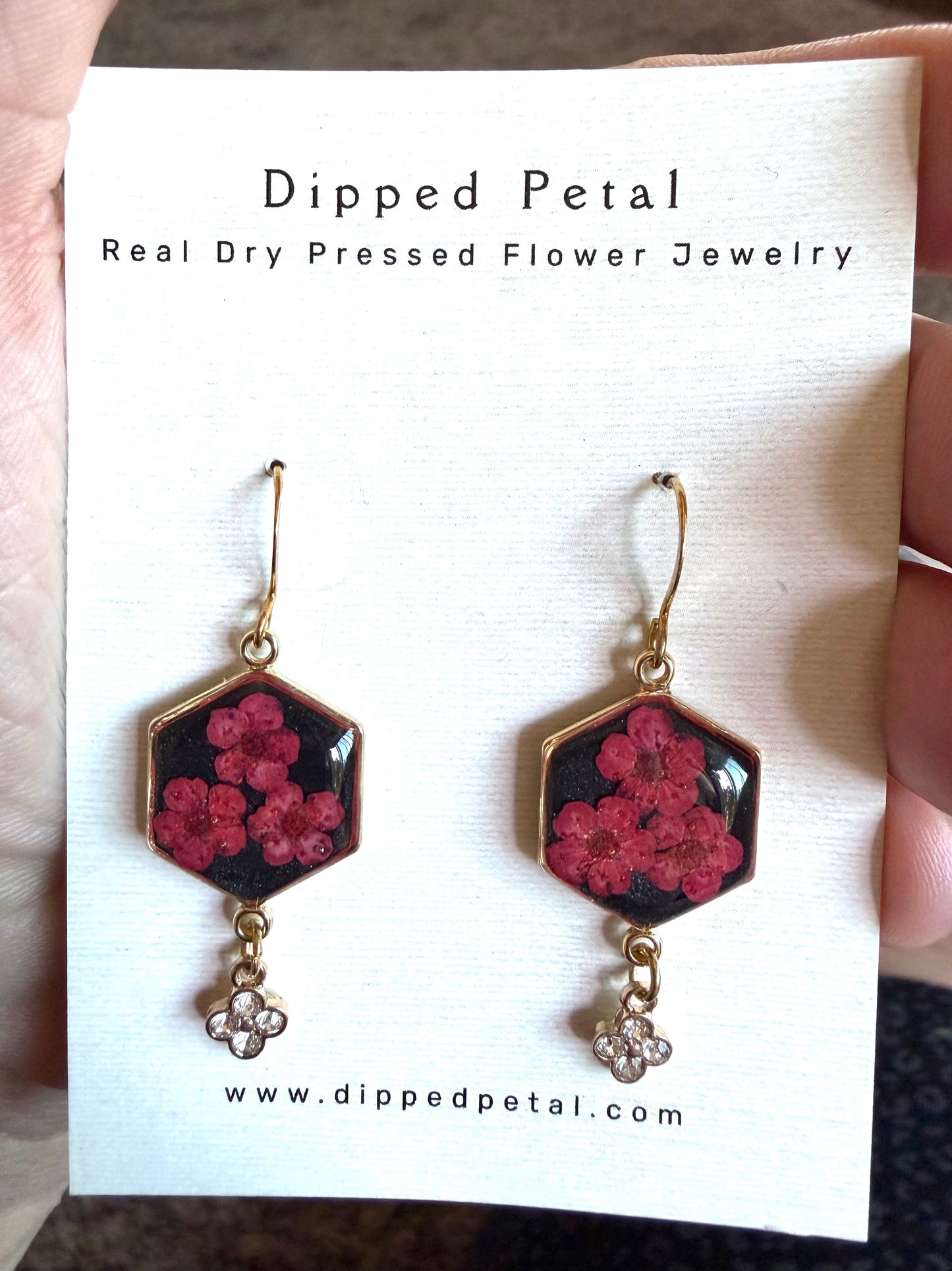 Black Colored Mica Powder with Red Plum Blossoms and a Rhinestone Charm
