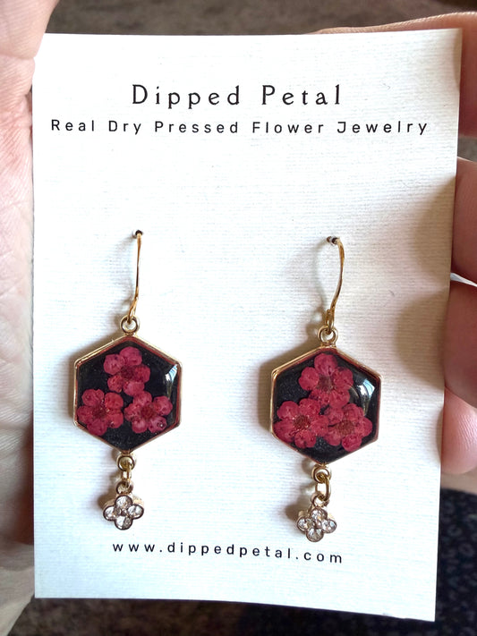 Black Colored Mica Powder with Red Plum Blossoms and a Rhinestone Charm