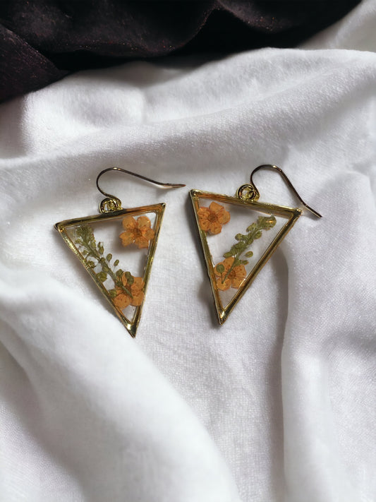 Orange Plum Blossom Flowers with Persian Garden Cress Earrings
