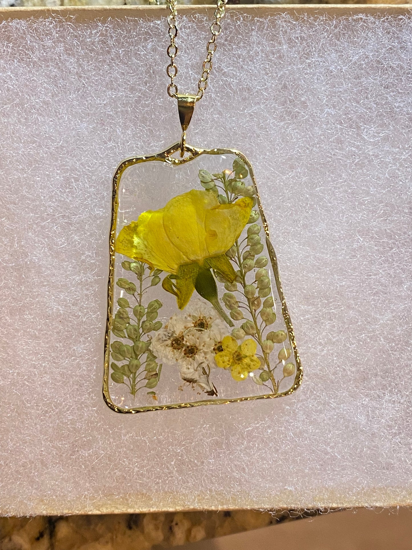 Yellow Rose and White Plum Blossom Flower Necklace