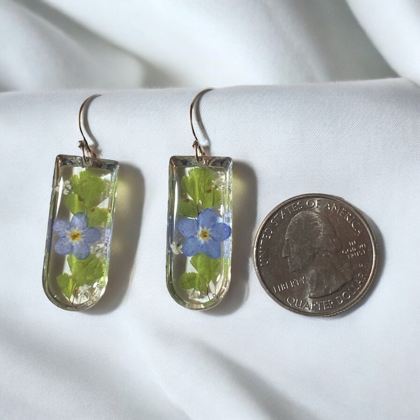 Blue Forget-Me-Nots with pieces of Queen Anne’s Lace and Dry Pressed Leaves